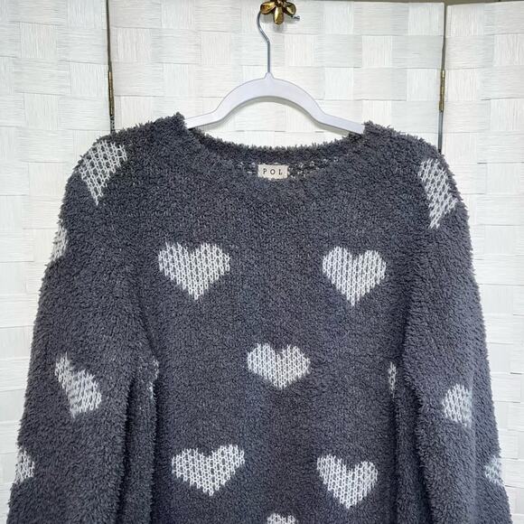 POL Womens Cozy Soft Textured Slouchy Graphic Heart Pullover Sweater Size Medium - Picture 2 of 9
